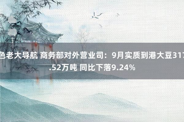 色老大导航 商务部对外营业司：9月实质到港大豆317.52万吨 同比下落9.24%